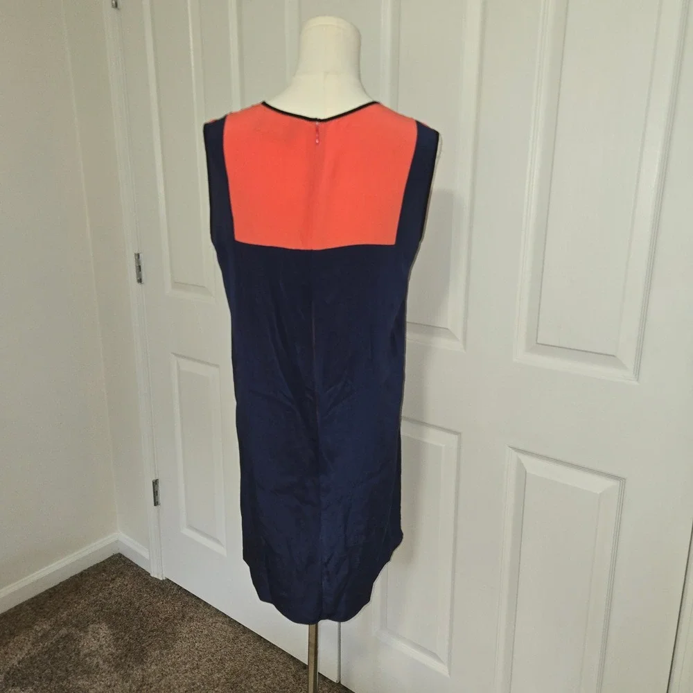 Jason Wu Silk Shift Dress Womens 6 Navy Blue Coral Colorblock Sleeveless Mini